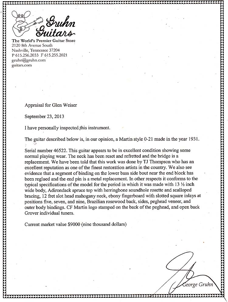 1931 021 Martin Guitar for sale